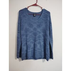 Calvin Klein Jeans Blue Marled Long Sleeve V-Neck Knit Sweater Women's Size M